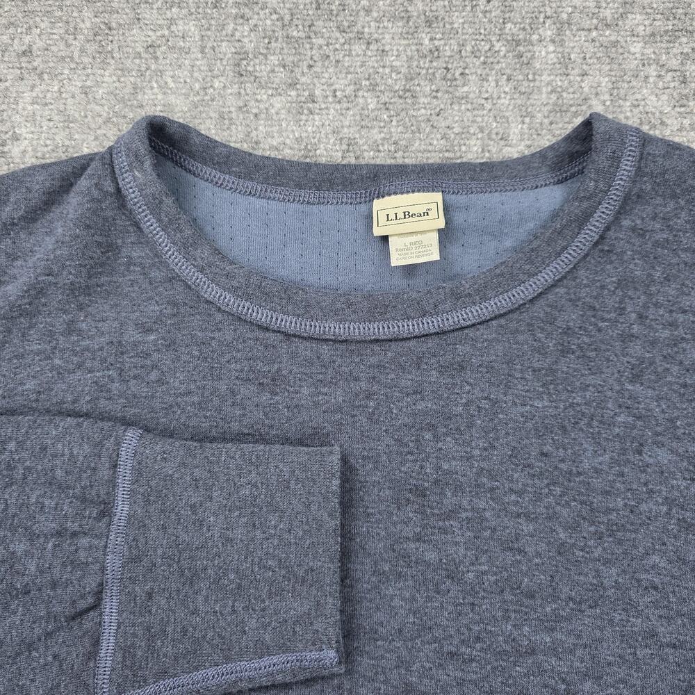 LL Bean Shirt Mens Large Blue Wool Cotton Crewneck Double Base Layer Outdoor